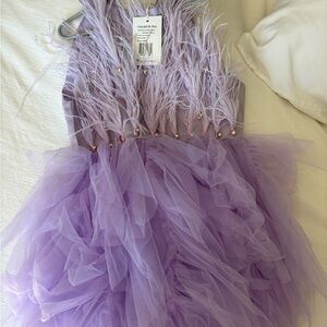 Lola + The Boys Lilac Feathered Dress